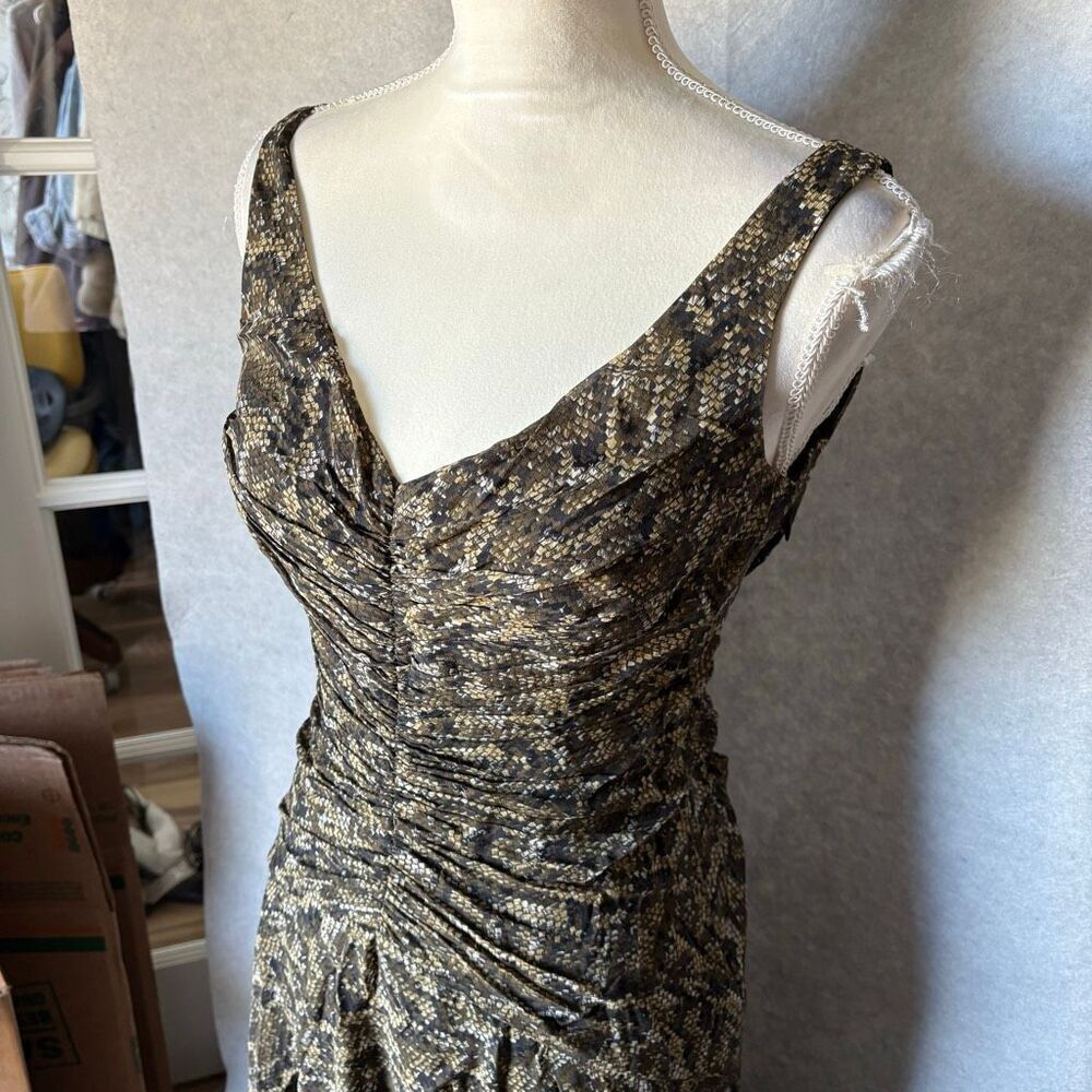 Maggie London Size 4 Midi Python A-Line Silk Dres… - image 4